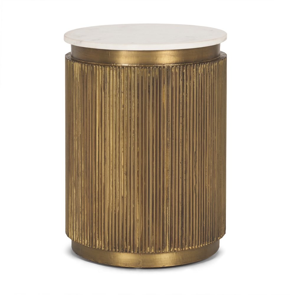 22" Gold and White Metal and Stone Fluted Pedestal Table