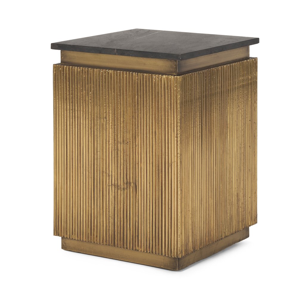 22" Gold and Black Metal and Stone Square Side Table