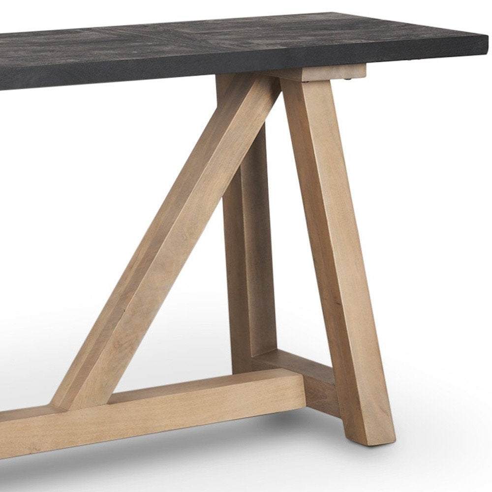 70" Black and Brown Wood Trestle Console Table