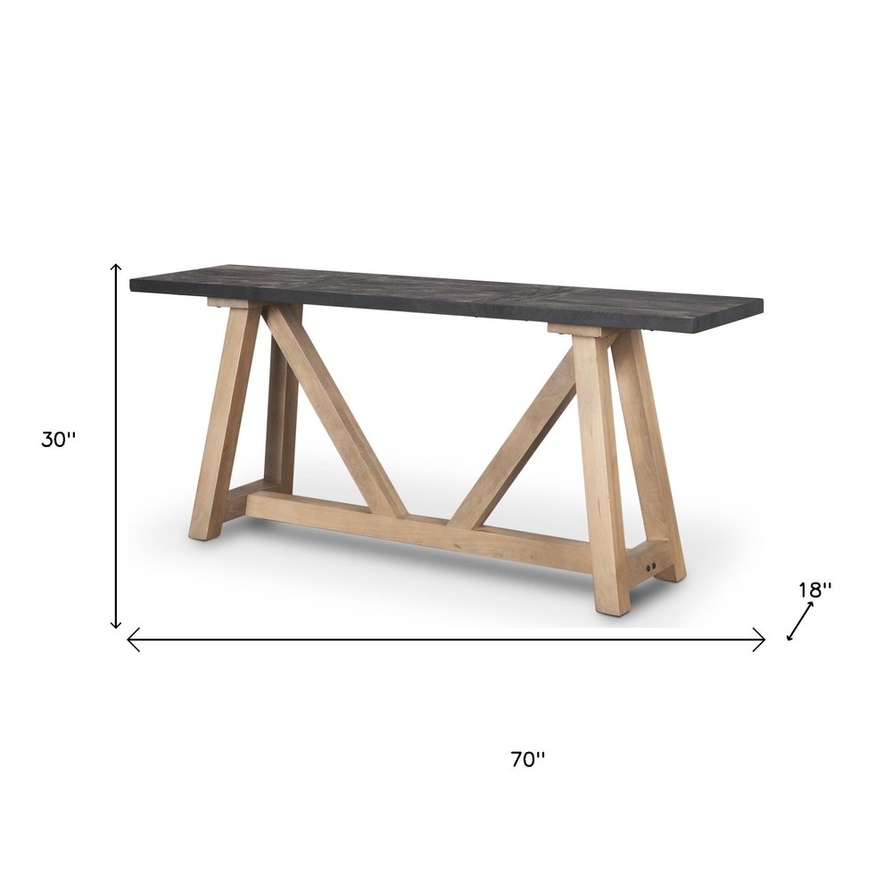 70" Black and Brown Wood Trestle Console Table