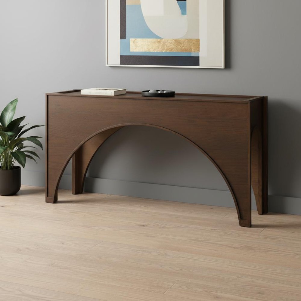55" Brown Arched Wood Console Table
