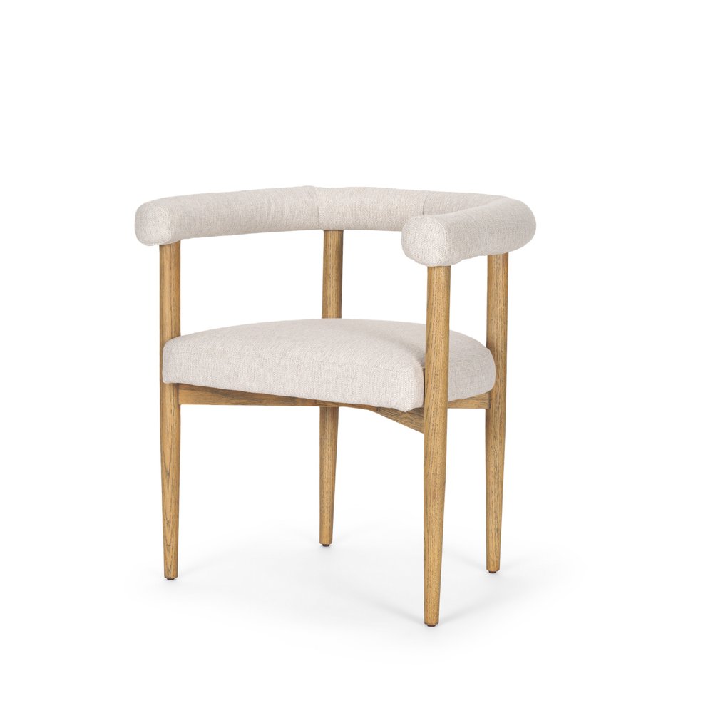 22" Beige and Brown Open Barrel Back Dining Chair