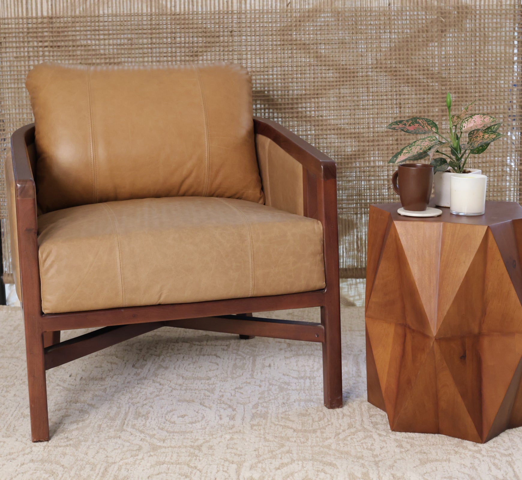 32" Brown Genuine Leather Transitional Armchair