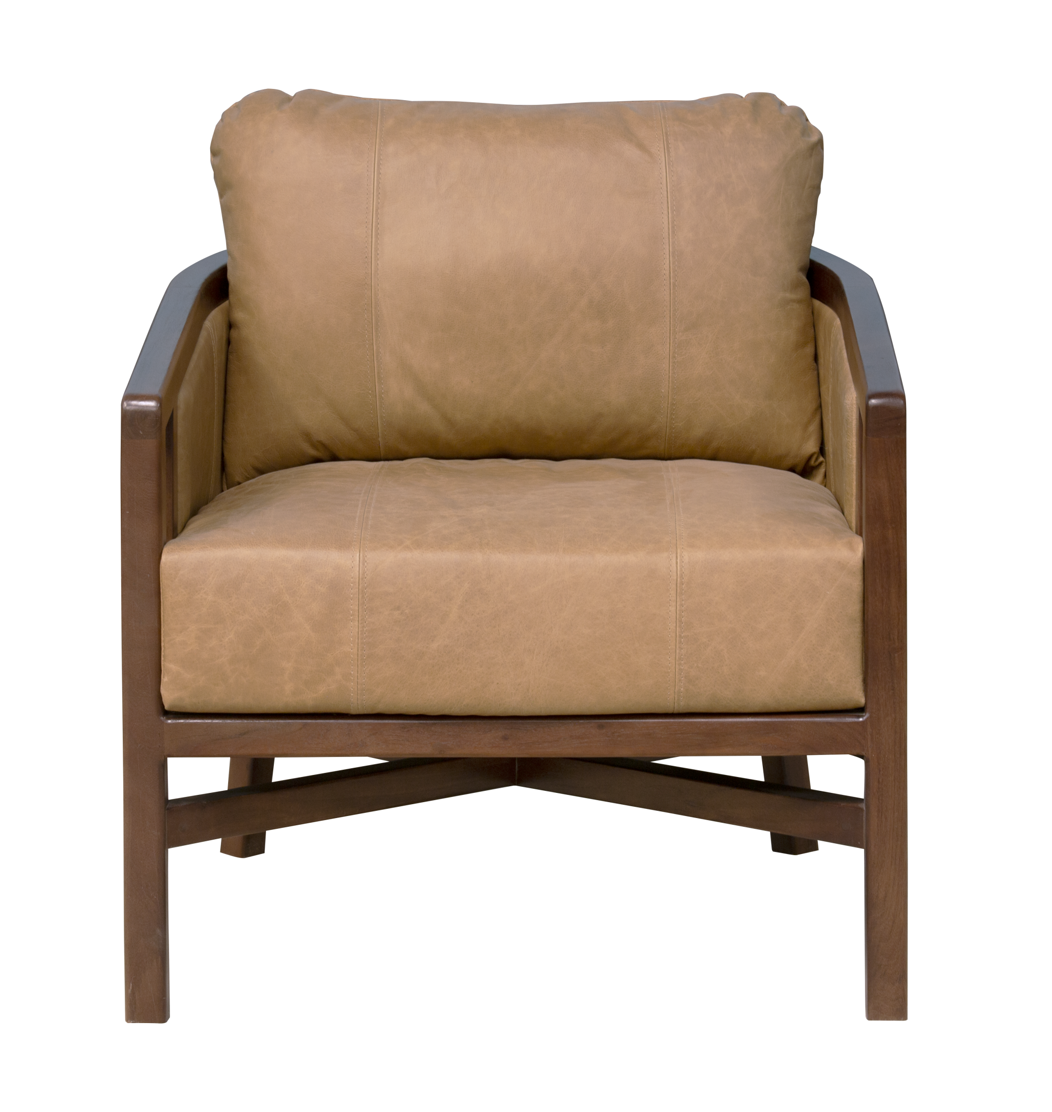 32" Brown Genuine Leather Transitional Armchair
