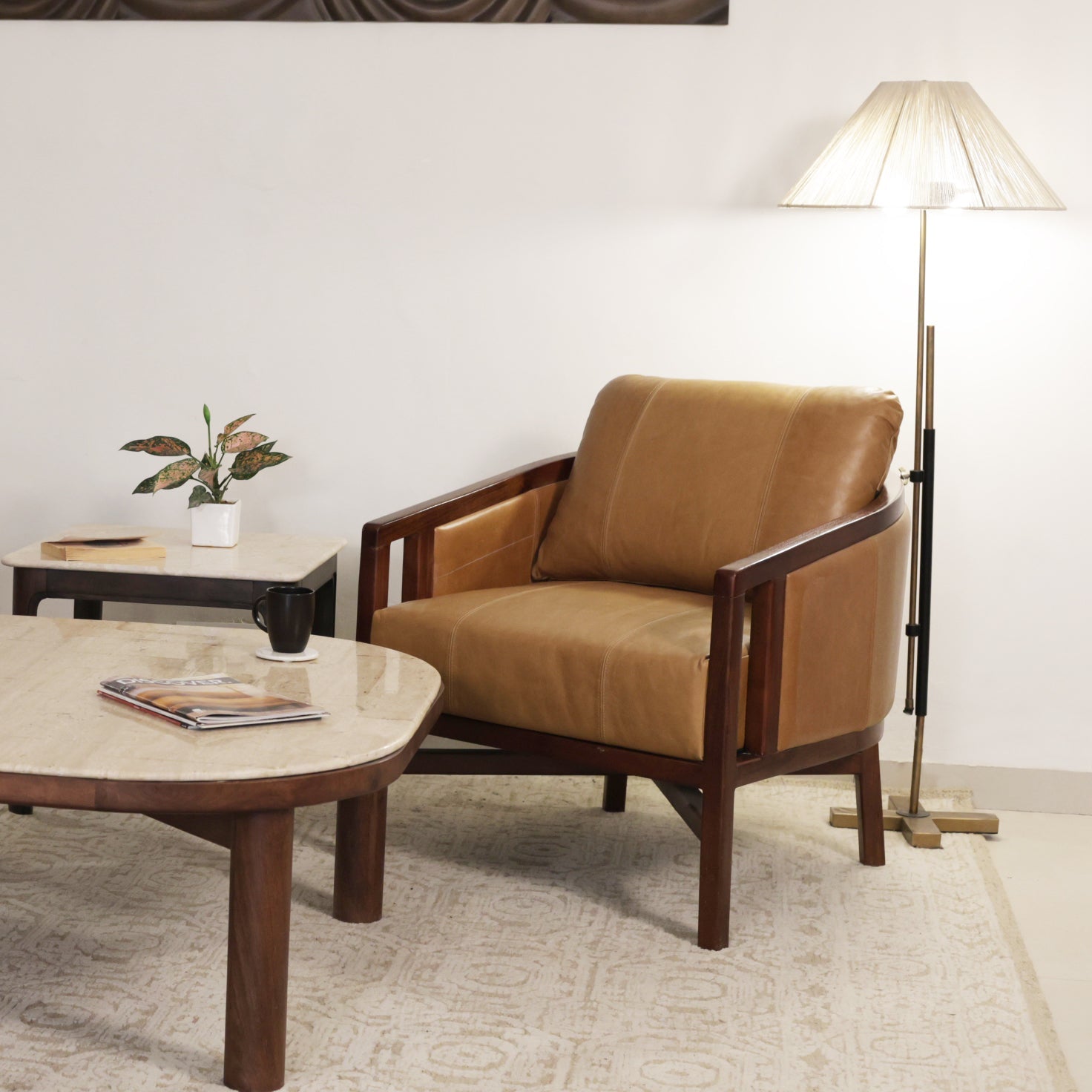 32" Brown Genuine Leather Transitional Armchair