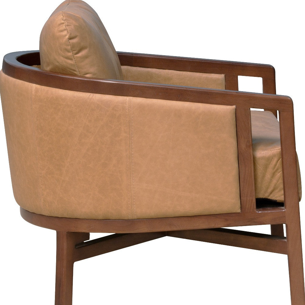 32" Brown Genuine Leather Transitional Armchair