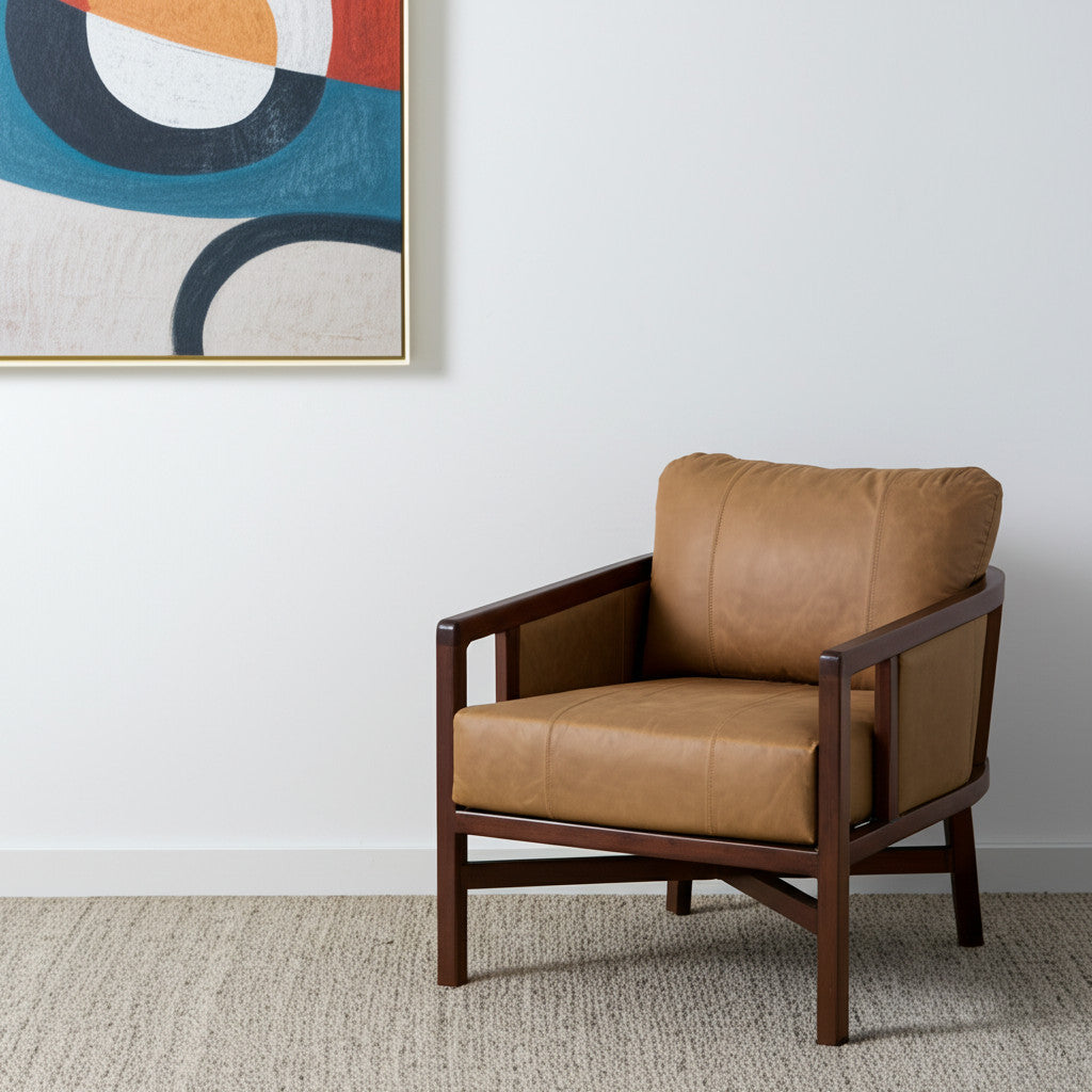 32" Brown Genuine Leather Transitional Armchair