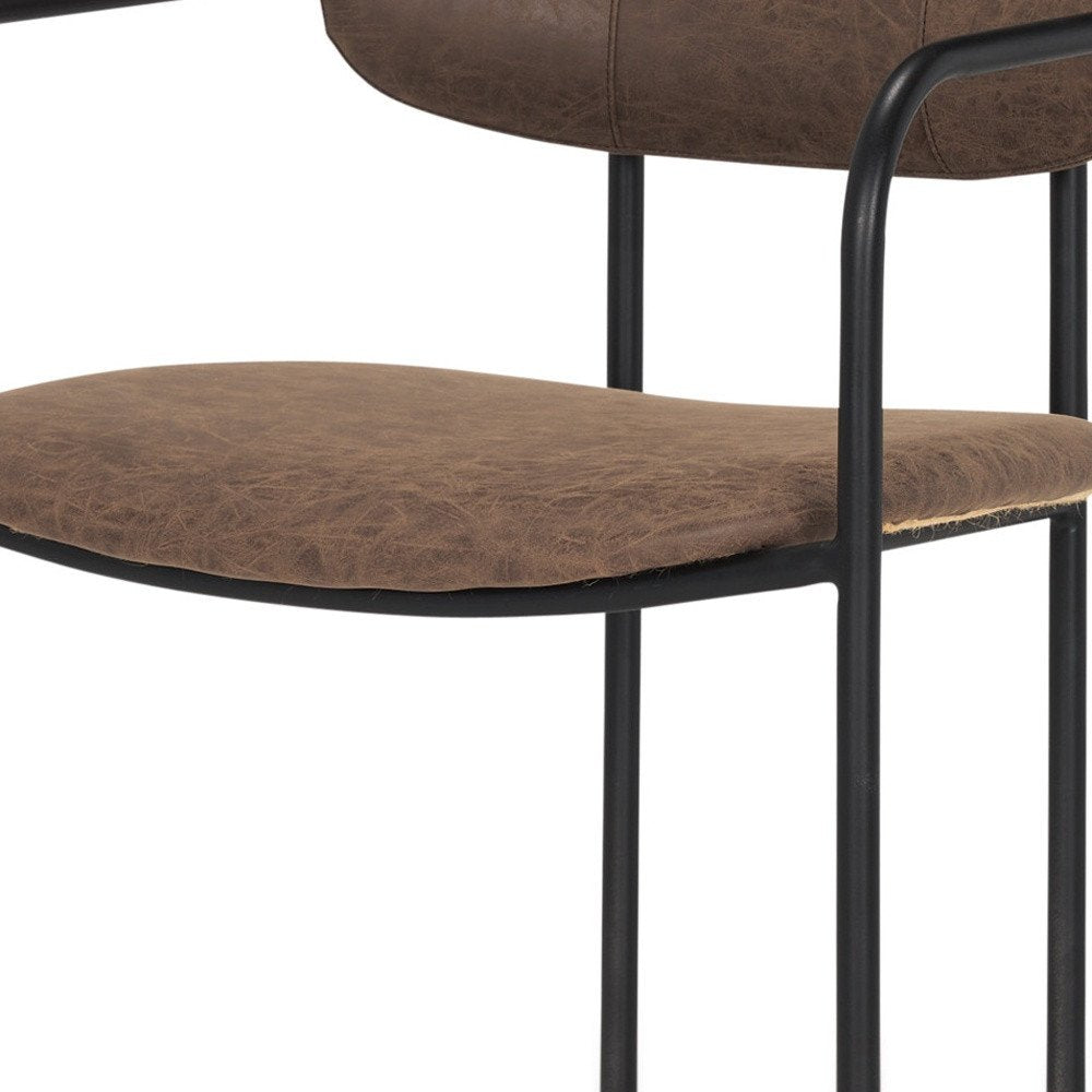 21" Brown and Black Faux Leather Open Back Dining Chair