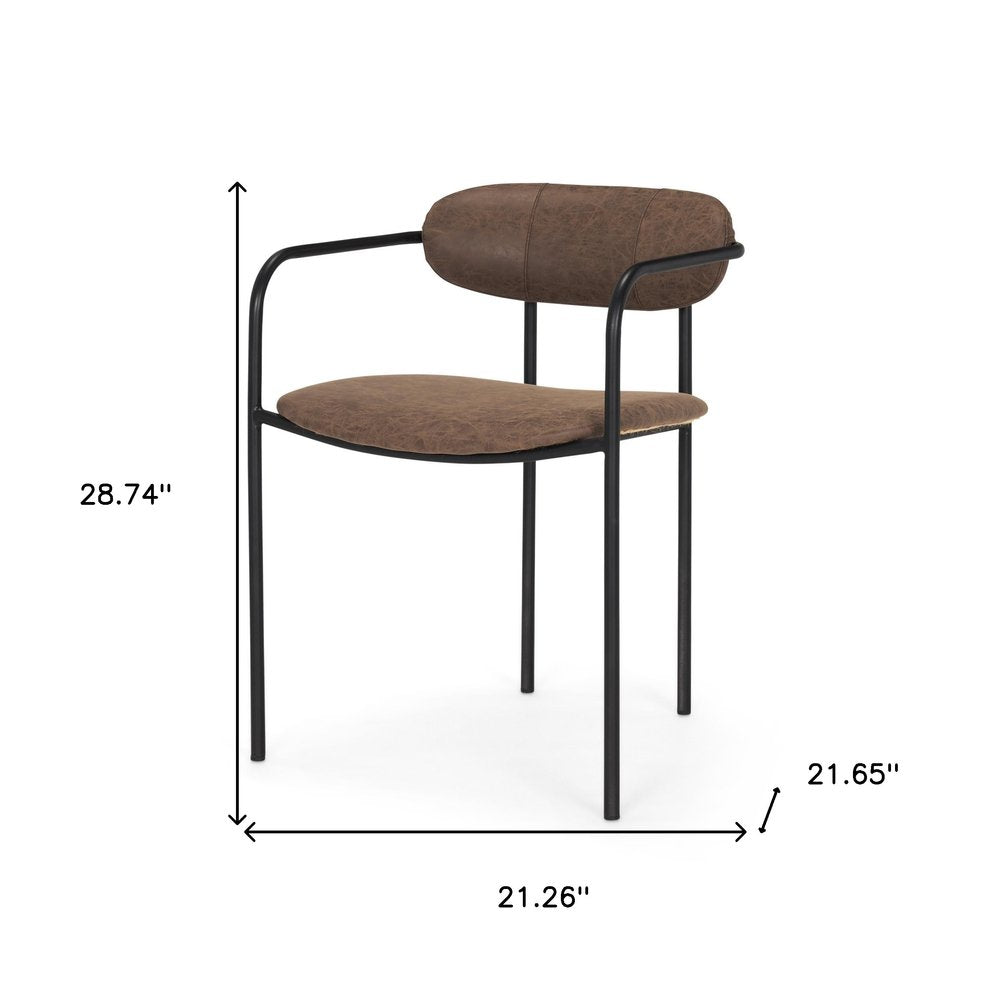 21" Brown and Black Faux Leather Open Back Dining Chair