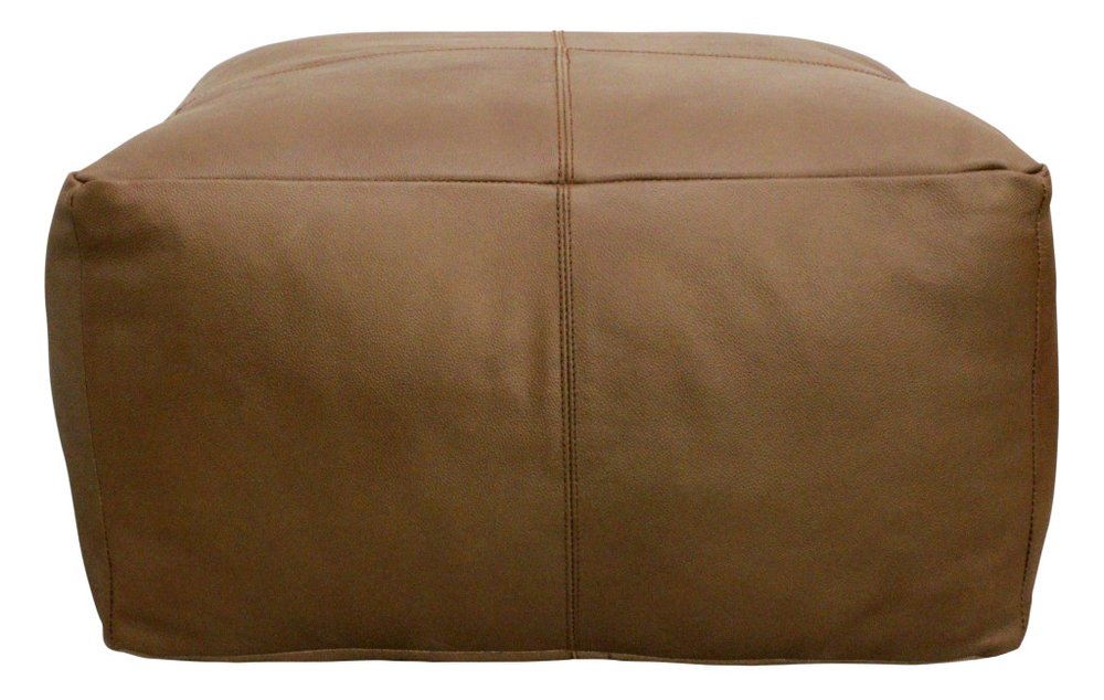 22" Brown Genuine Leather Pouf Ottoman