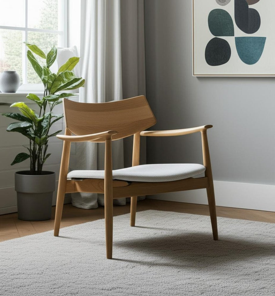 27" Cream and Natural Brown Scandinavian Armchair