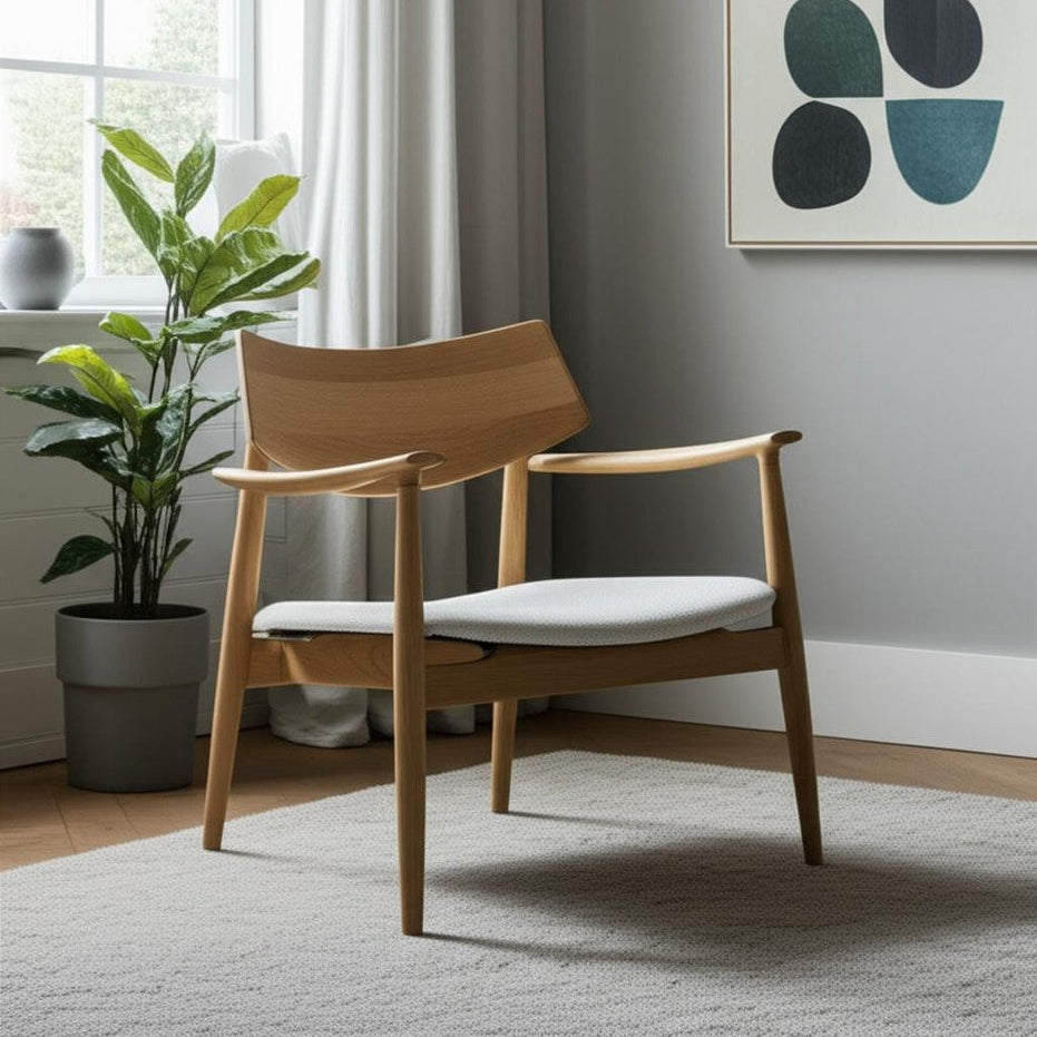 27" Cream and Natural Brown Scandinavian Armchair