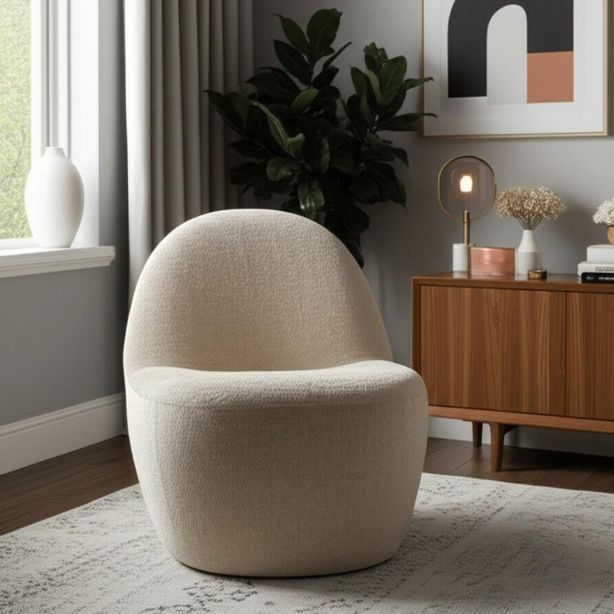 33" Beige Chenille Modern Slipper Chair
