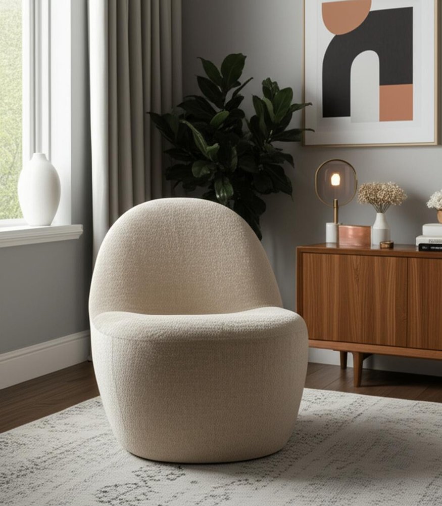 33" Beige Chenille Modern Slipper Chair