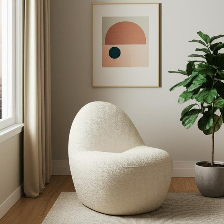 33" Cream Bouclé Modern Slipper Chair
