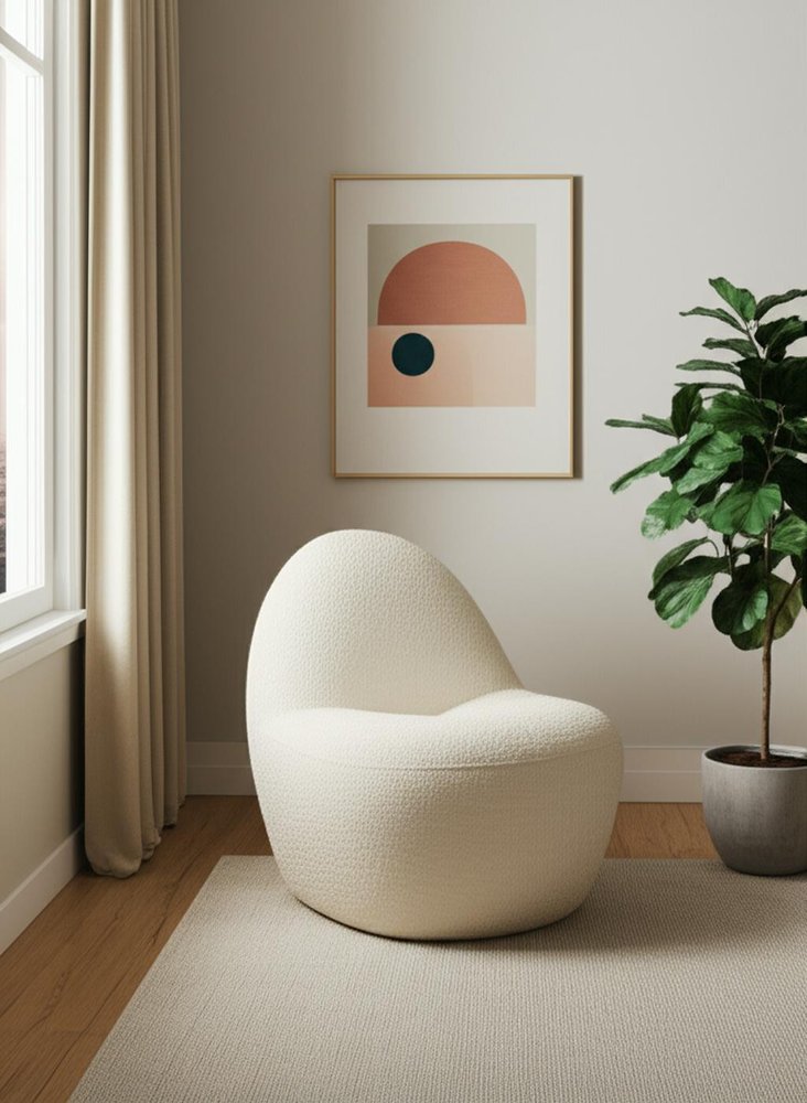 33" Cream Bouclé Modern Slipper Chair