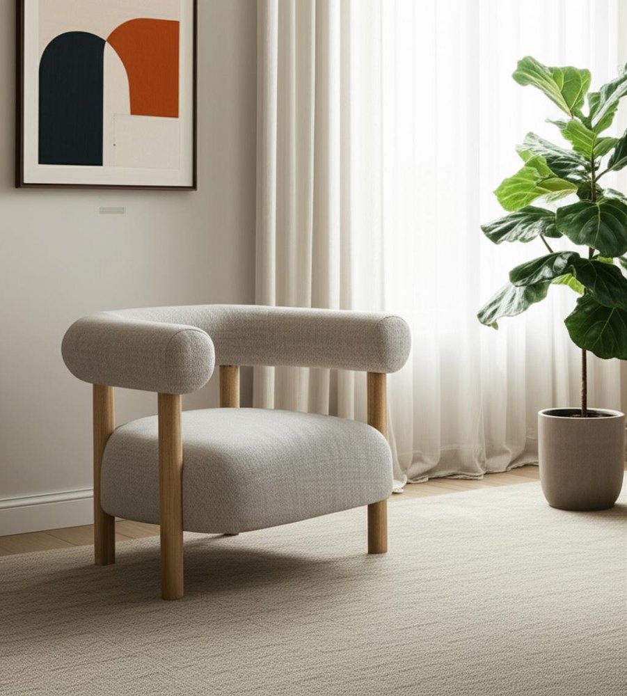 37" Cream Modern Scandinavian Barrel Chair