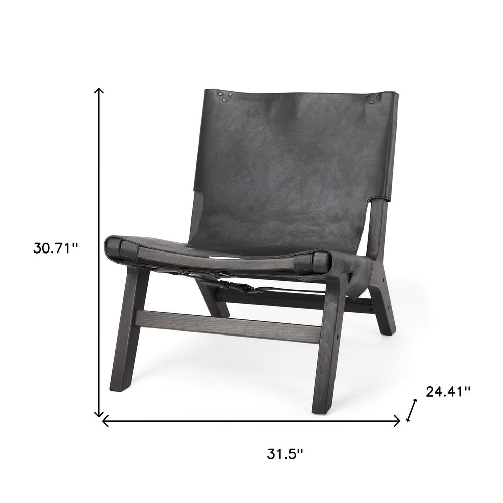 32" Black Genuine Leather Slipper Chair