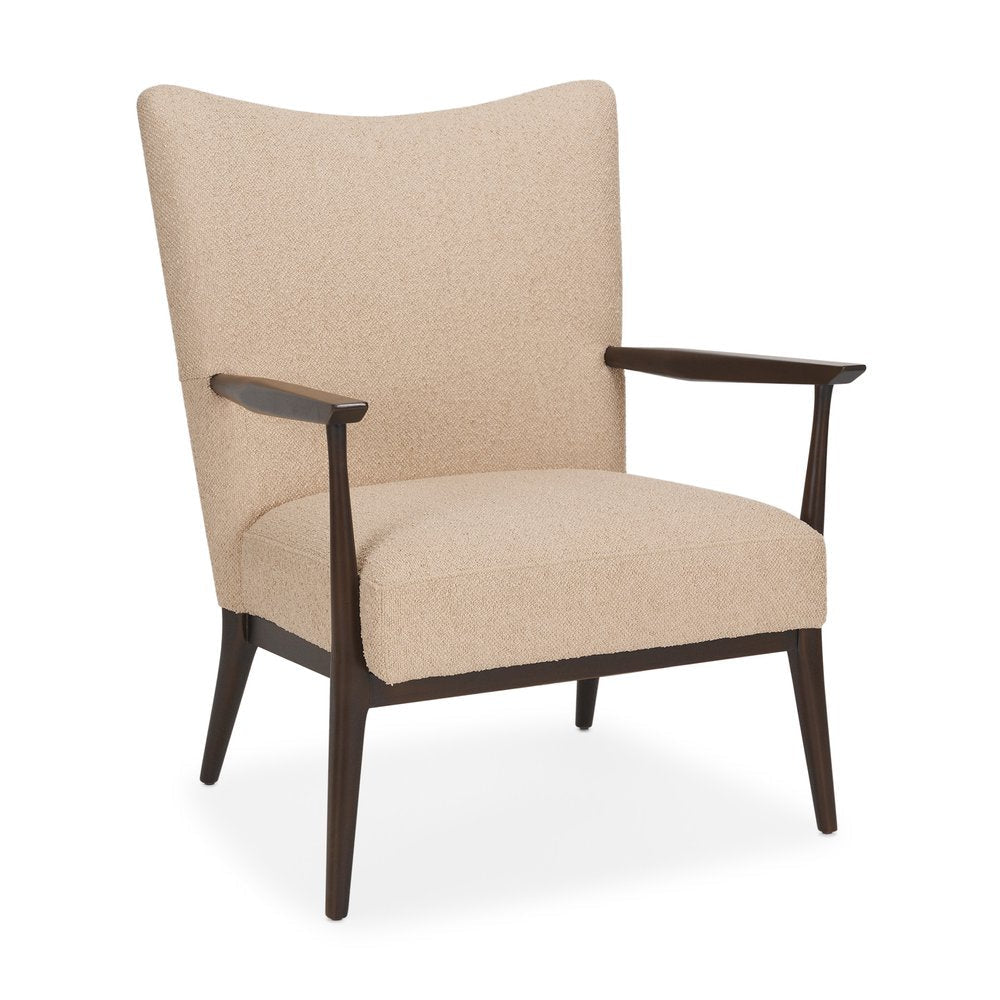 29" Beige and Brown Bouclé Wingback Chair