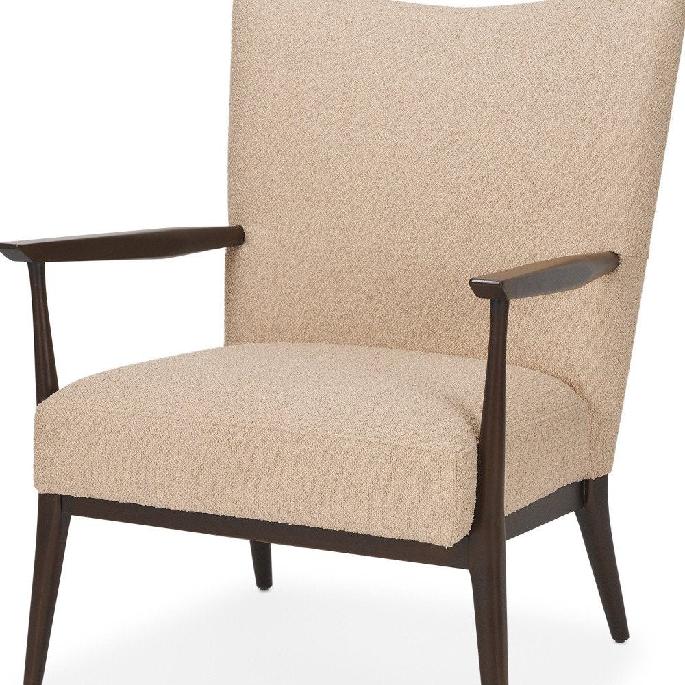 29" Beige and Brown Bouclé Wingback Chair