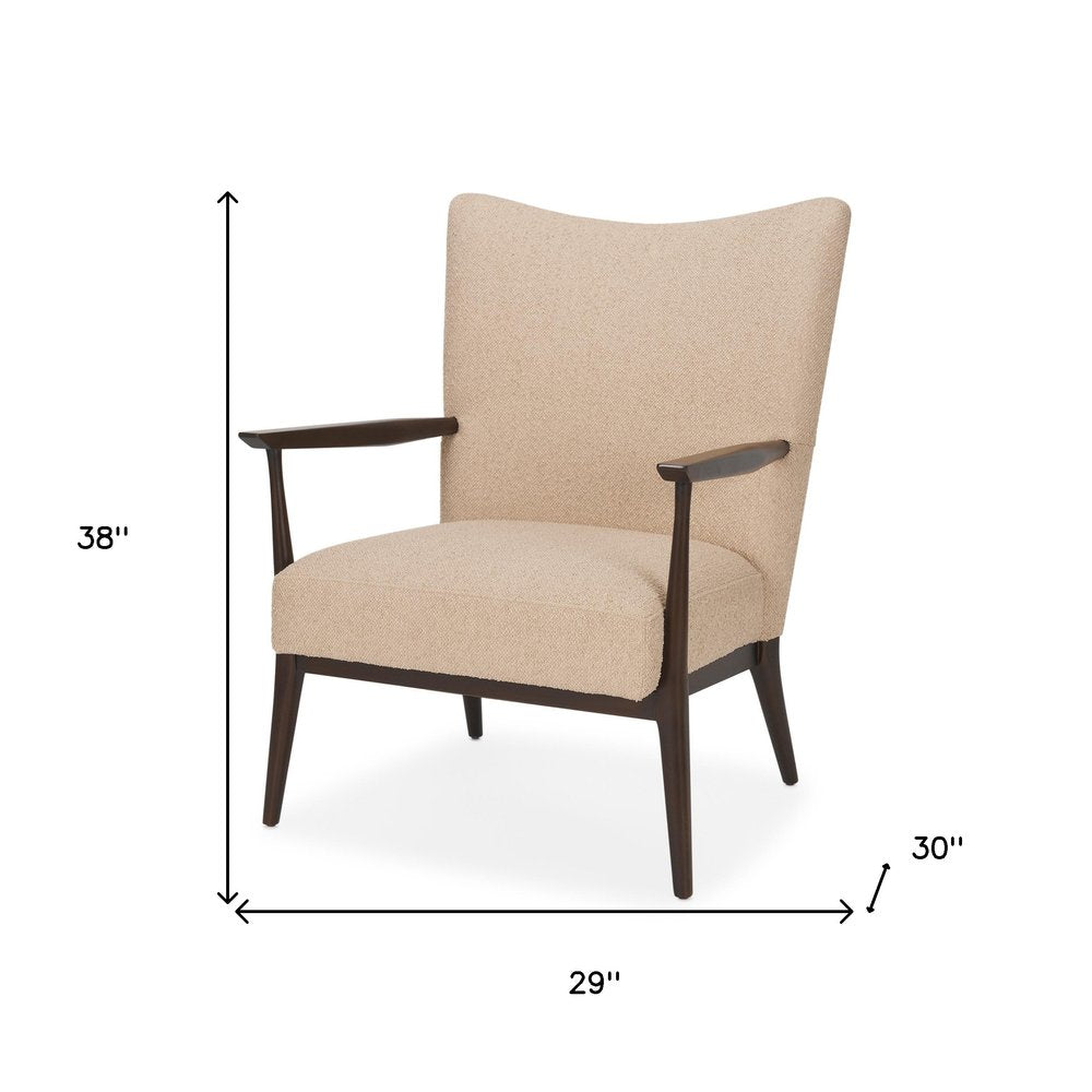 29" Beige and Brown Bouclé Wingback Chair