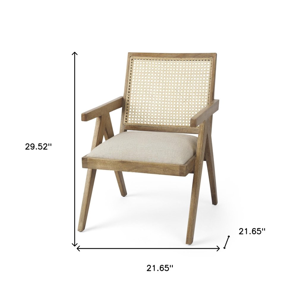 22" Beige and Rattan Coastal Armchair