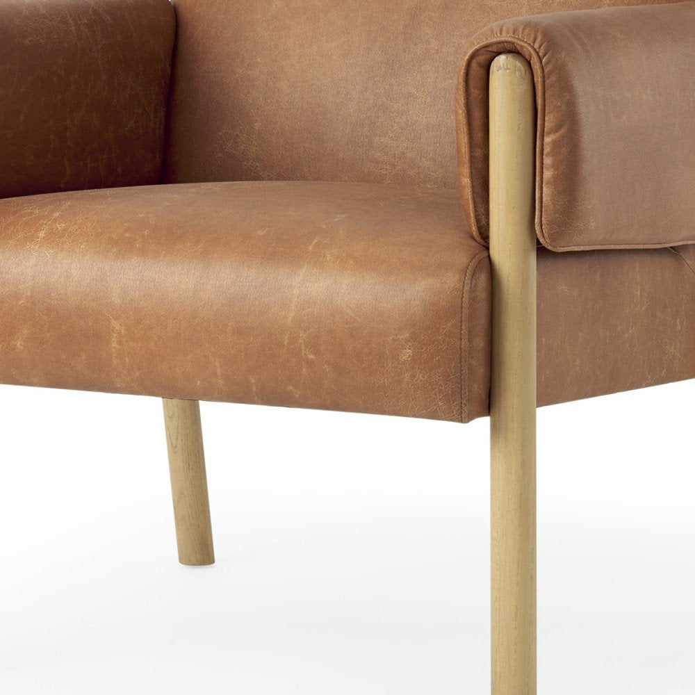30" Brown Faux Leather Wrapped Armchair