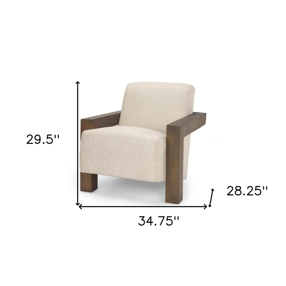 35" Cream and Brown Modern Lounge Chair