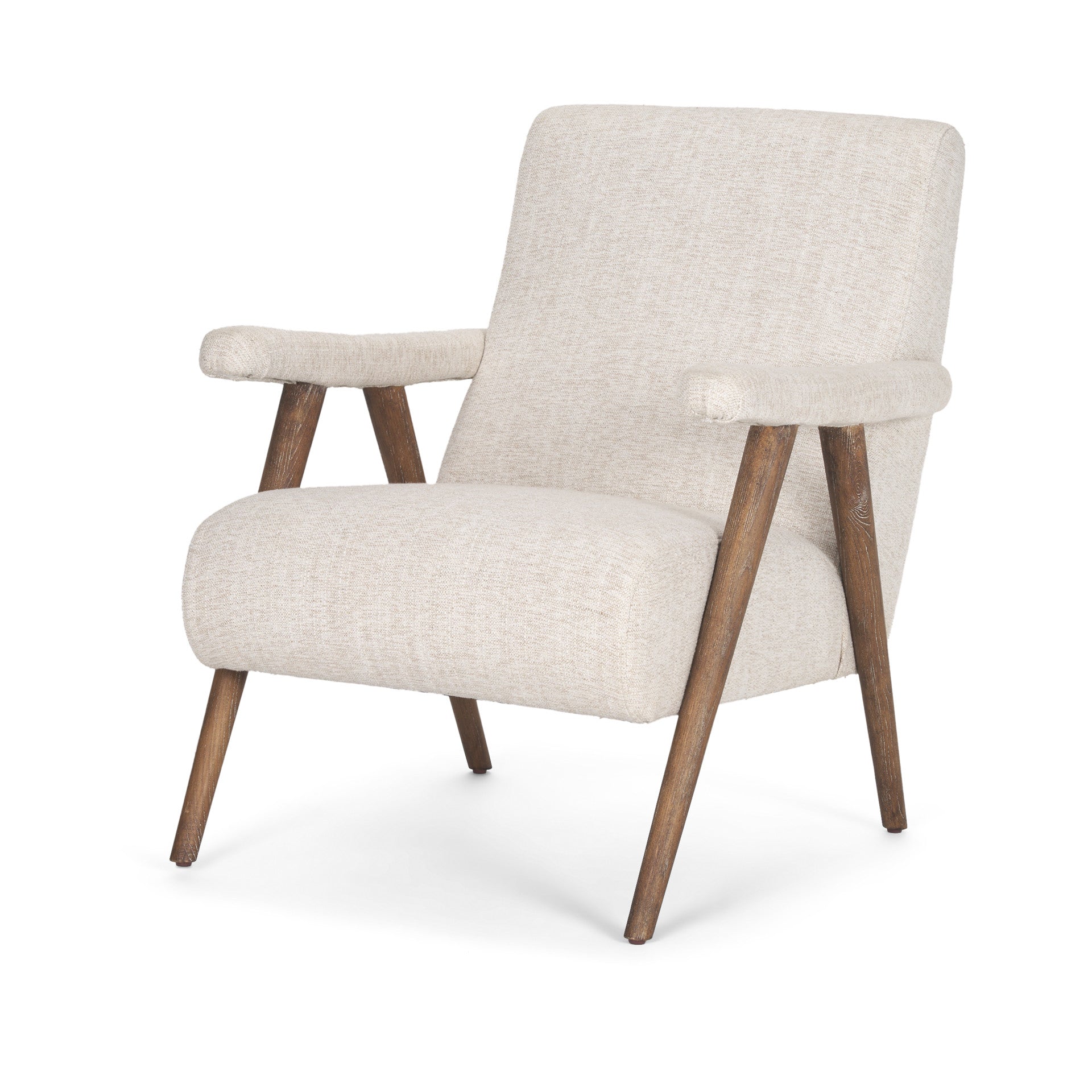 32" Cream and Brown Linen Scandinavian Armchair