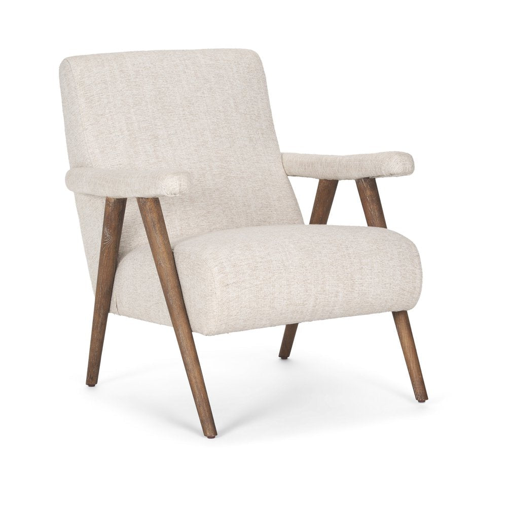 32" Cream and Brown Linen Scandinavian Armchair