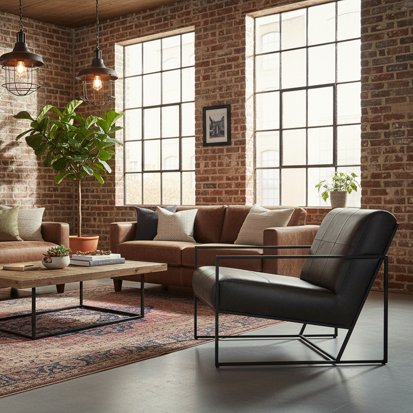 37" Black Genuine Leather Lounge Chair