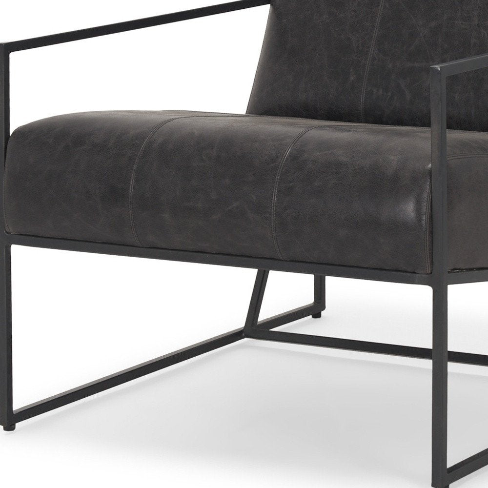37" Black Genuine Leather Lounge Chair