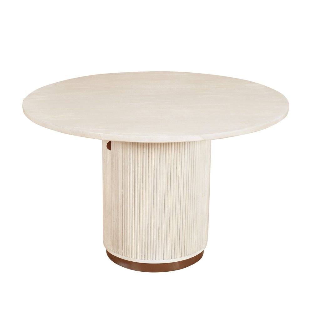 48" White Fluted Wood Pedestal Dining Table