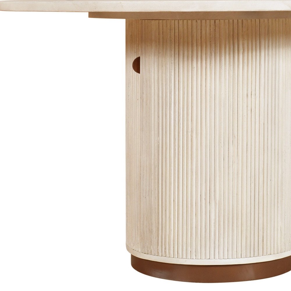 48" White Fluted Wood Pedestal Dining Table