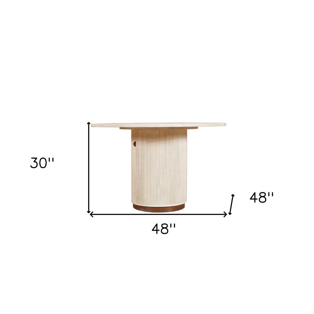 48" White Fluted Wood Pedestal Dining Table