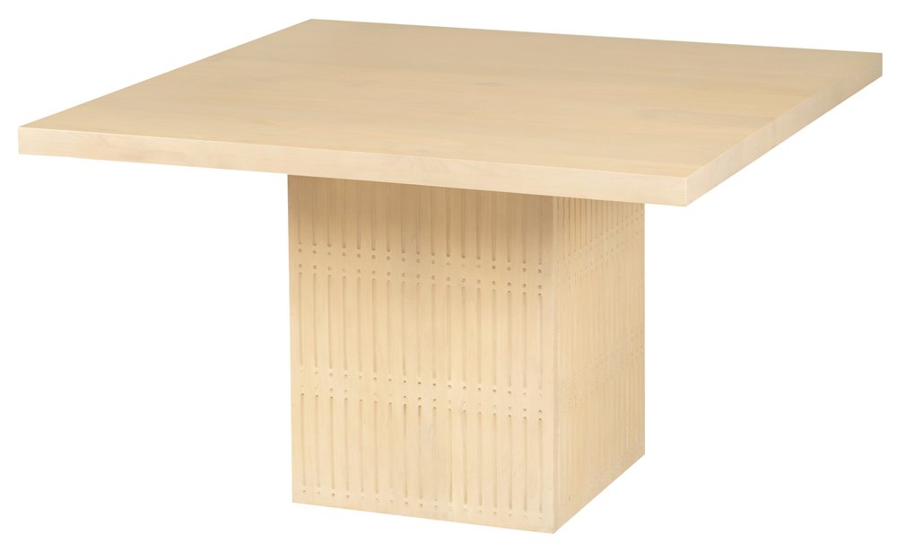 48" Natural Fluted Wood Square Pedestal Dining Table