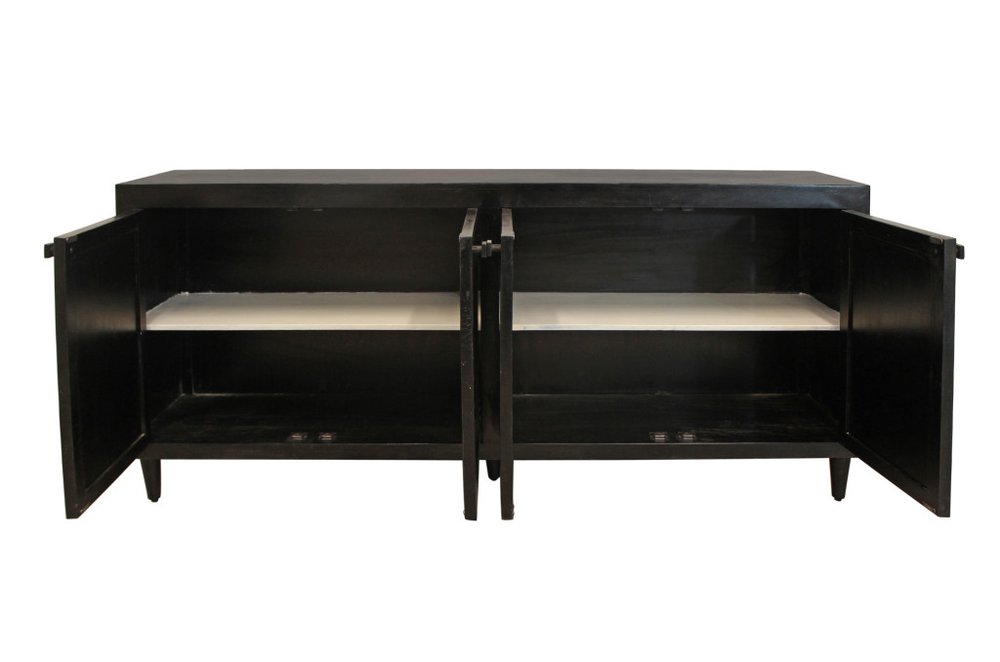 82" Black Wood and Rattan Door Sideboard