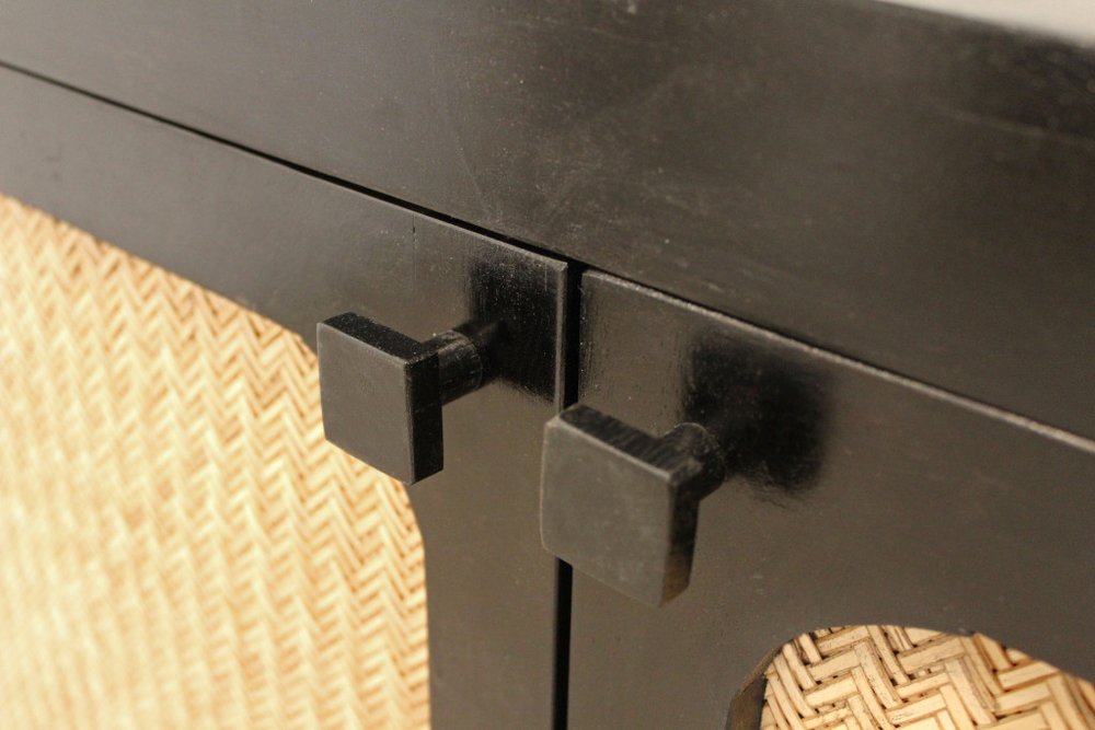 82" Black Wood and Rattan Door Sideboard