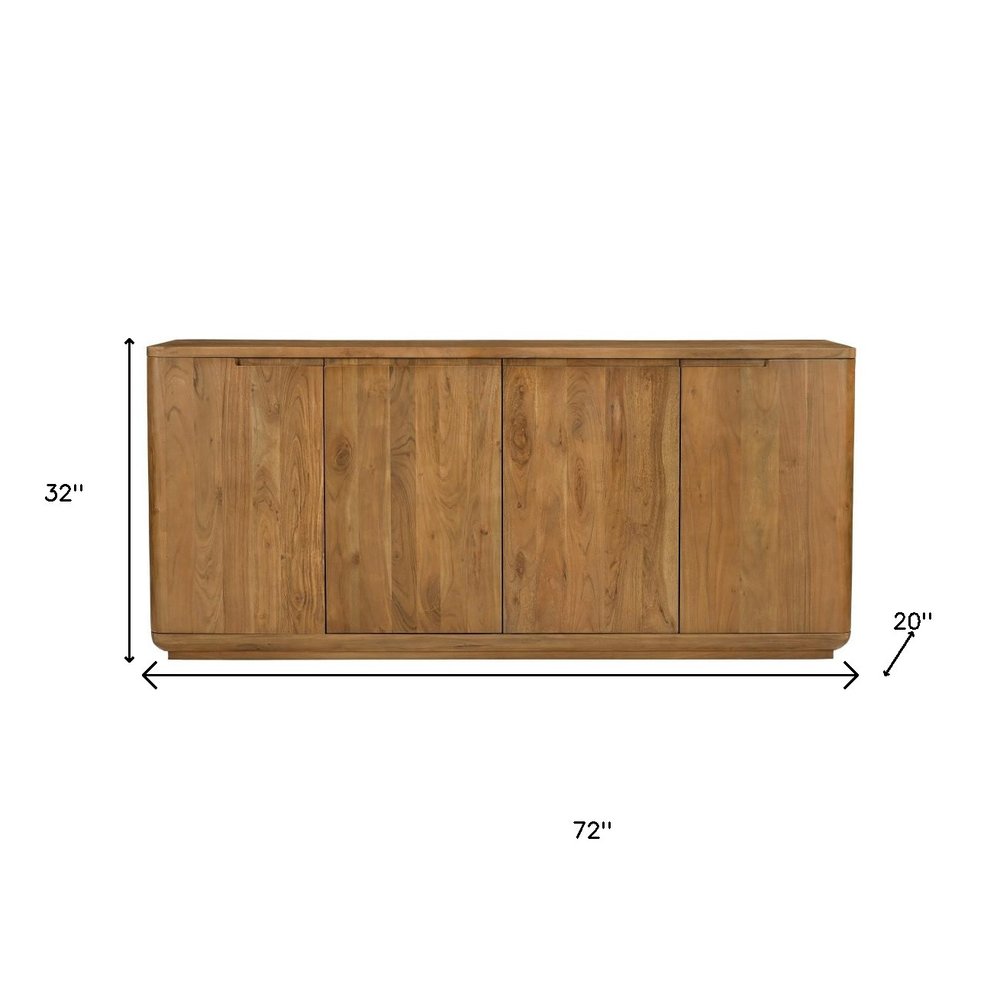 72" Natural Wood 4-Door Coastal Sideboard