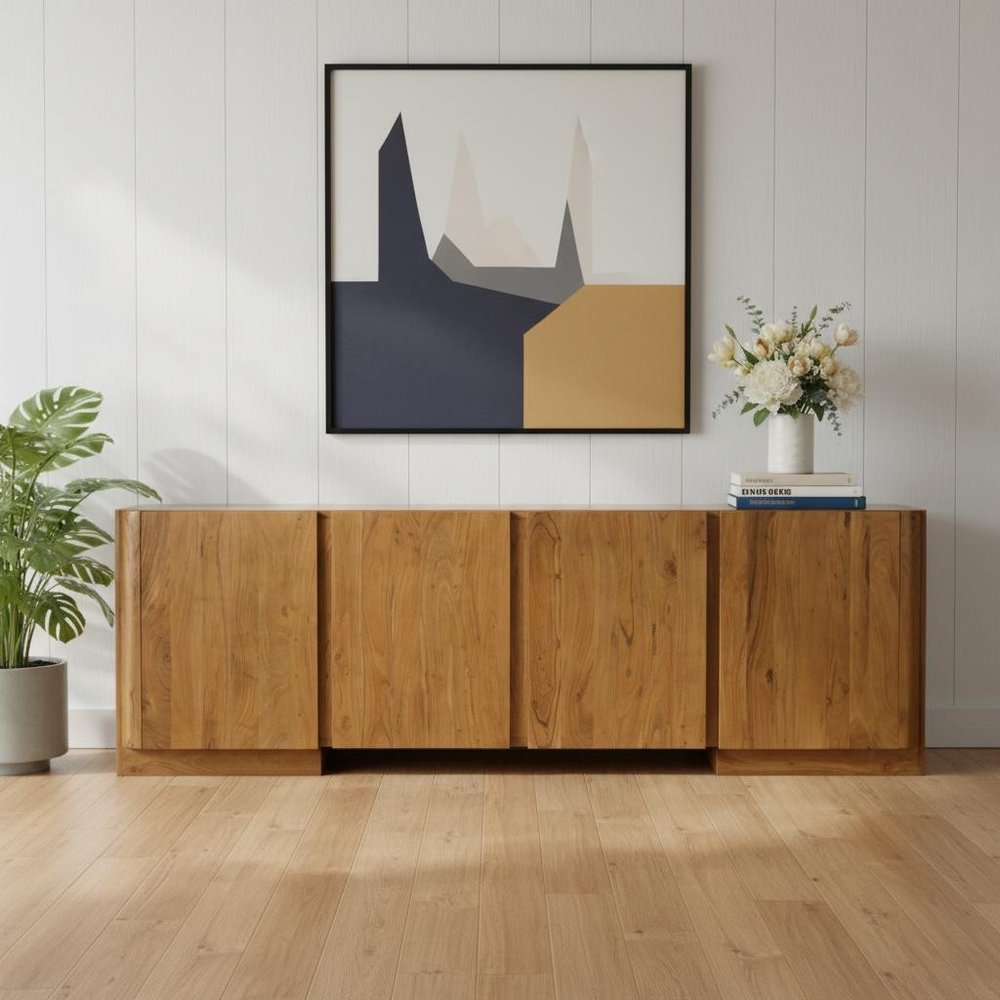 96" Brown 4-Door Wood Scandinavian Sideboard