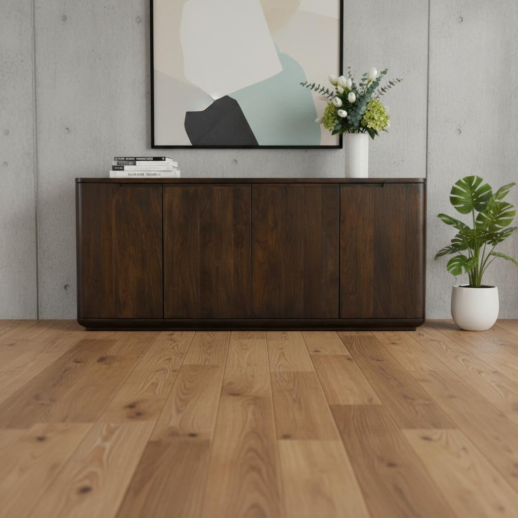 72" Natural Wood 4-Door Coastal Sideboard