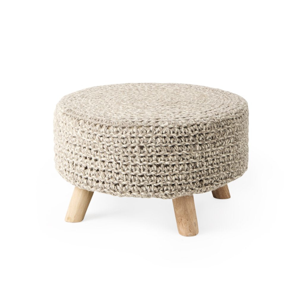 24" Brown Wool Round Footsool