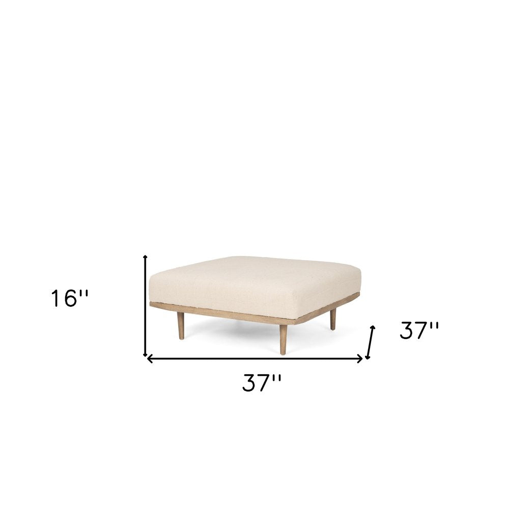 37" Beige Mid-Century Ottoman