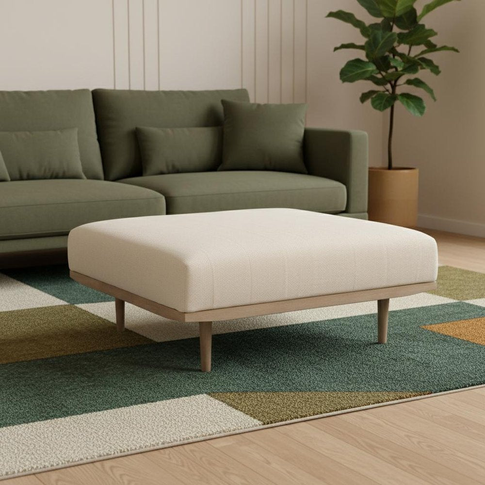 37" Beige Mid-Century Ottoman