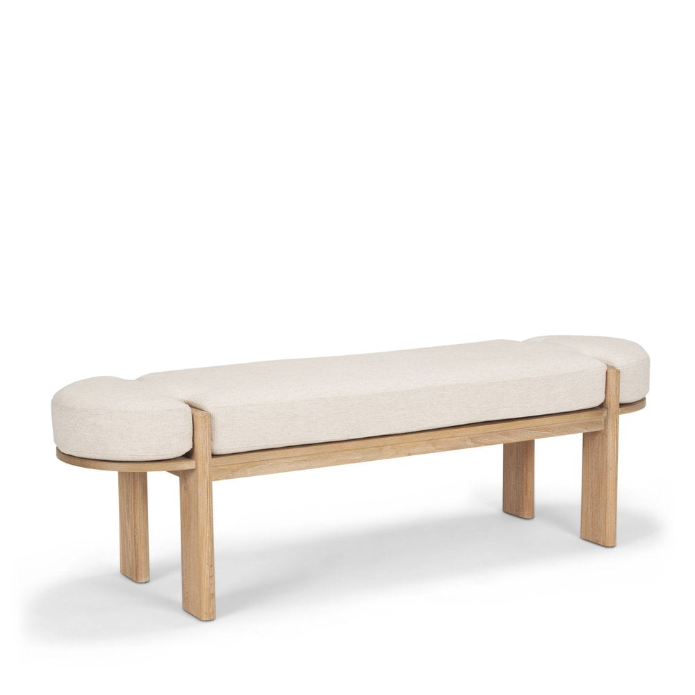 63" Cream and Brown Scandinavian Oval Bench