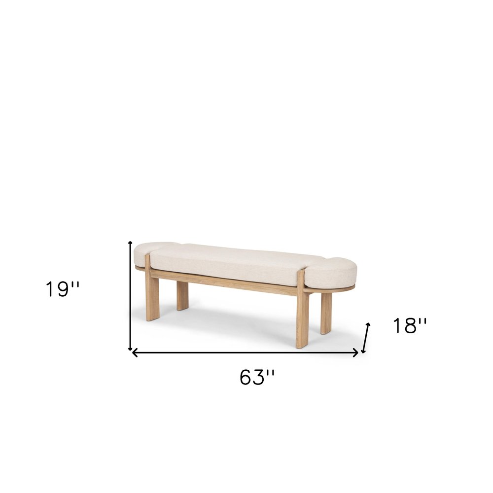 63" Cream and Brown Scandinavian Oval Bench