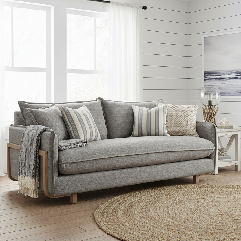 84" Gray Pillowback Contemporary Sofa