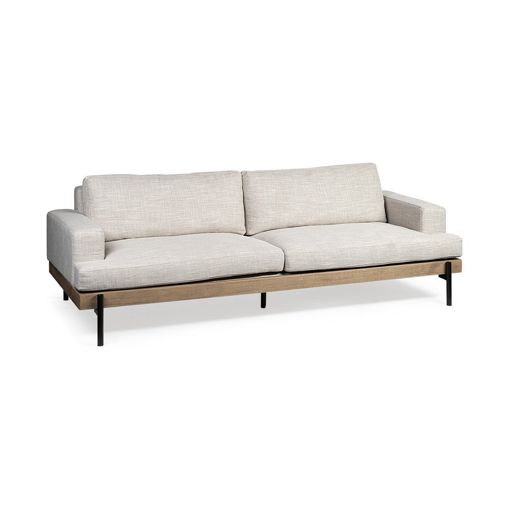 95" Beige Mid-Century Track Arm Sofa