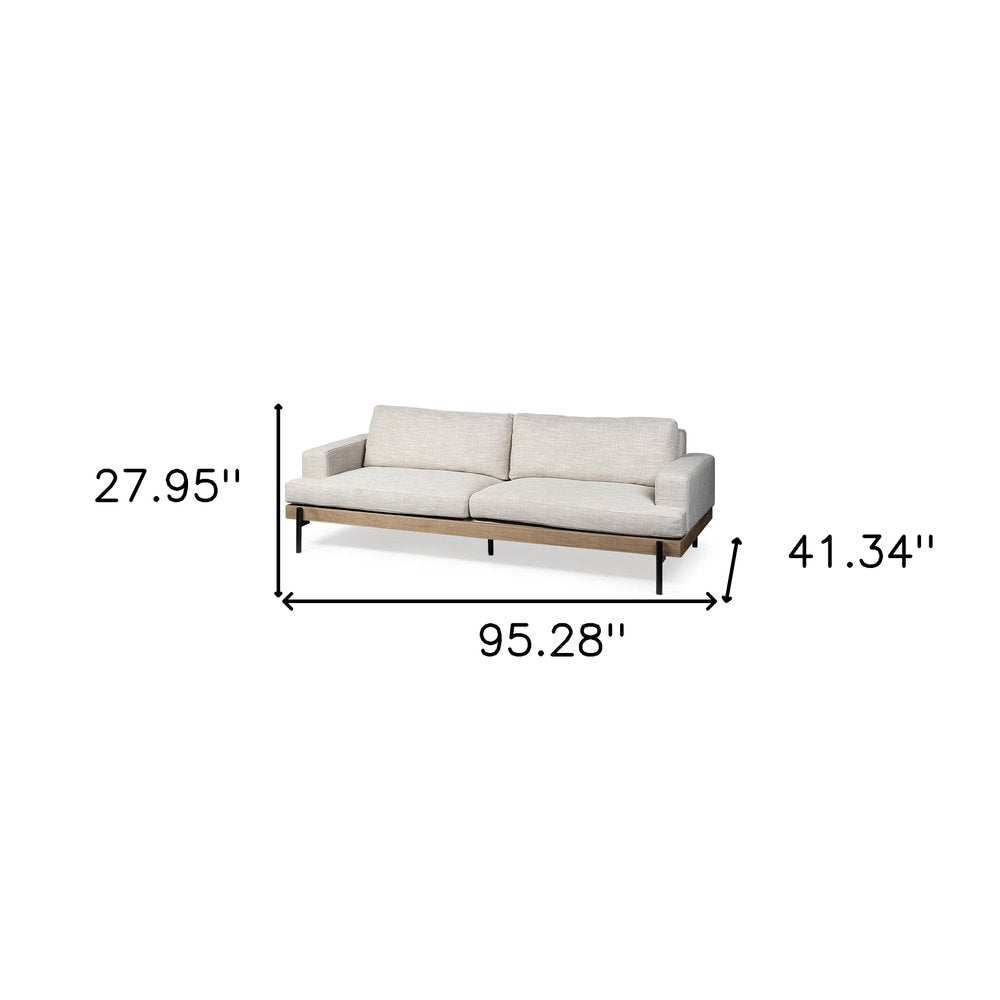 95" Beige Mid-Century Track Arm Sofa