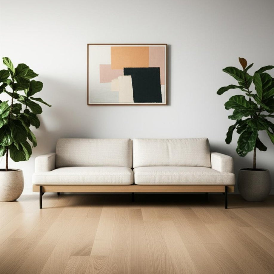 95" Beige Mid-Century Track Arm Sofa